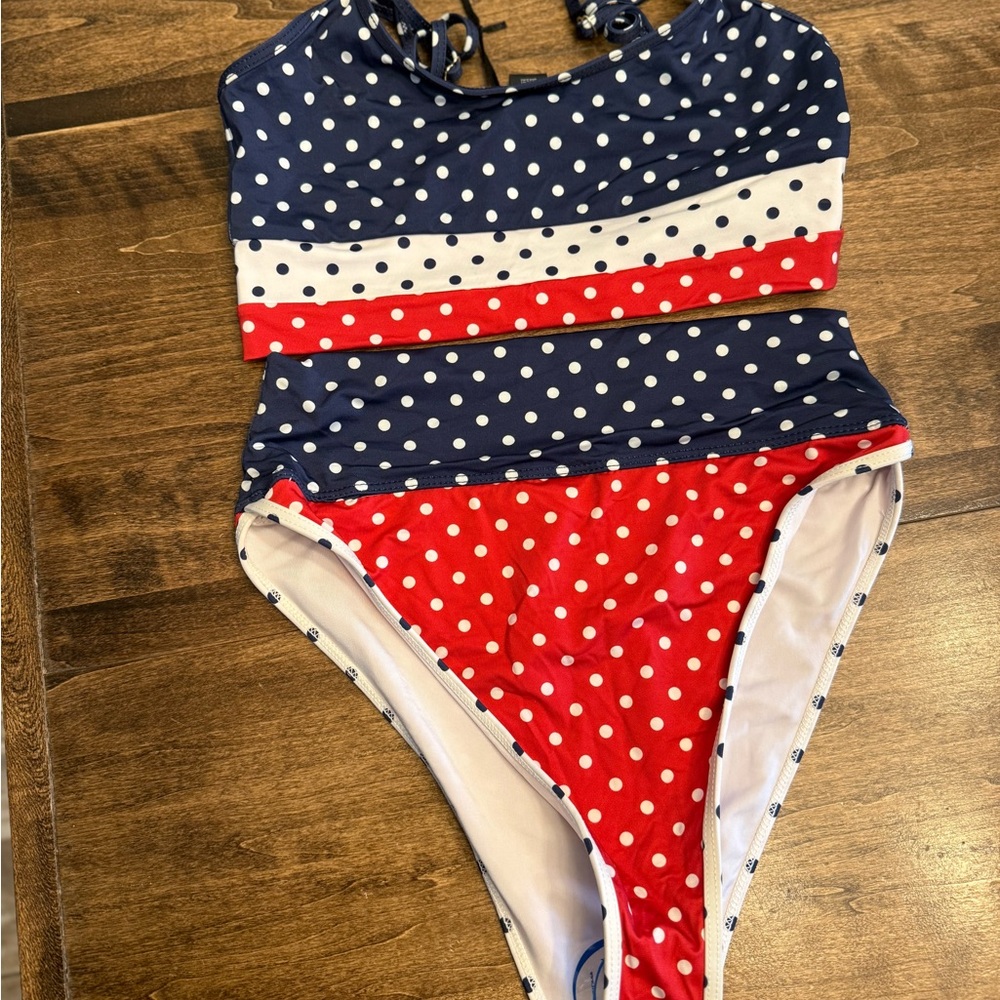 Beach Riot Women's Polka Dot Two-Piece Bikini in Navy/White/Red - Picture 3 of 5